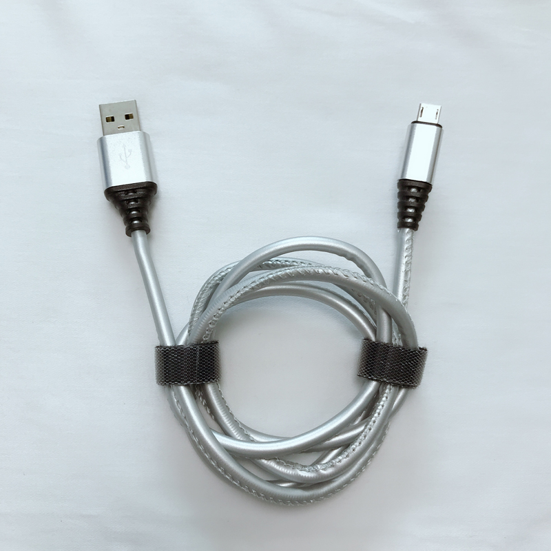 Cabo USB de Carregamento Rápido de Couro PU para micro USB, Tipo C, iPhone relâmpago de carregamento e sincronização